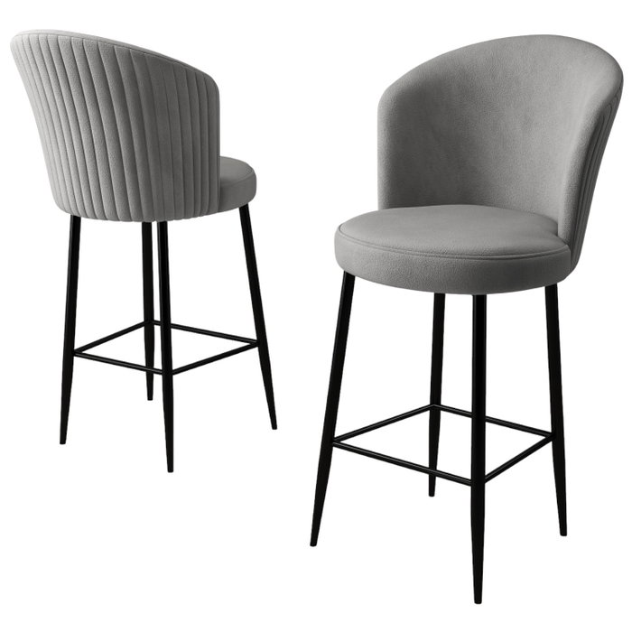 Hanah Home Juego de Taburetes de Bar Alte Grey, Black Metal Tela Babyface 2 Piezas